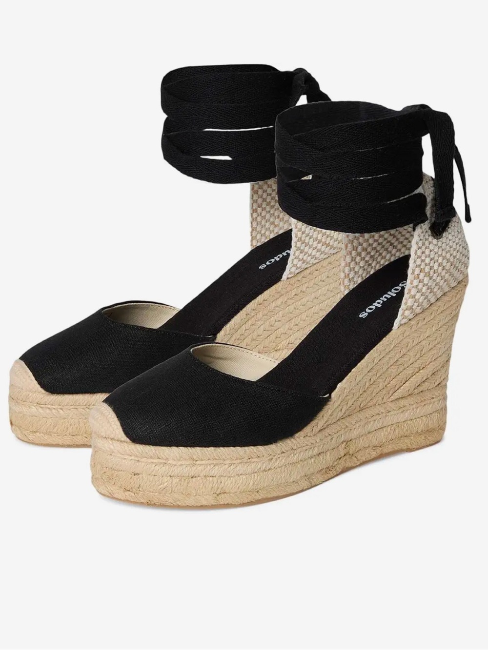 NWT Soludos Black Ankle-Tie Espadrille Platform Wedge